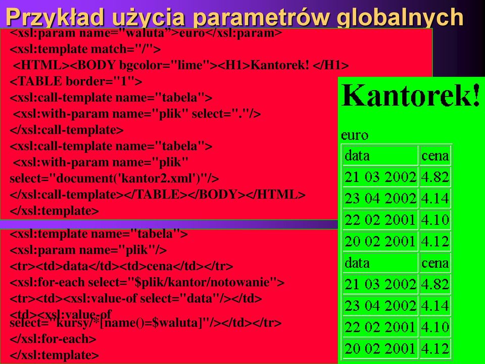 "/> </xsl:call-template> <xsl:call-template name="tabela"> <xsl:with-param name="plik" select="document('kantor2.