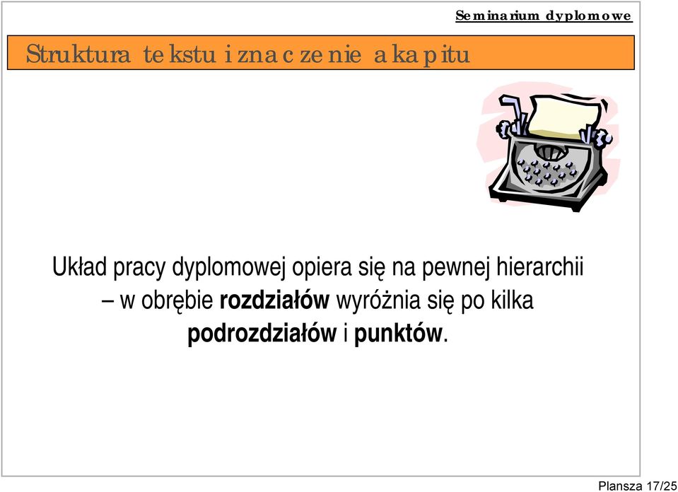 hierarchii w obrębie rozdziałów wyróżnia