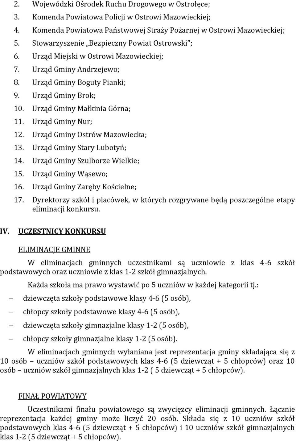 Urząd Gminy Nur; 12. Urząd Gminy Ostrów Mazowiecka; 13. Urząd Gminy Stary Lubotyń; 14. Urząd Gminy Szulborze Wielkie; 15. Urząd Gminy Wąsewo; 16. Urząd Gminy Zaręby Kościelne; 17.