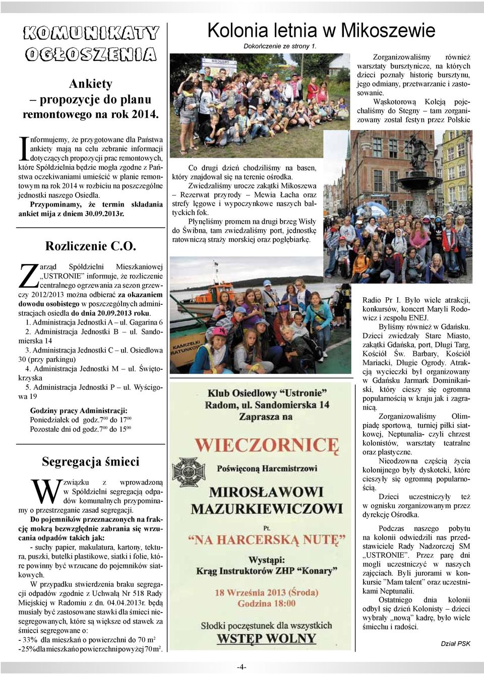 planie remontowym na rok 2014 w rozbiciu na poszczególne jednostki naszego Os
