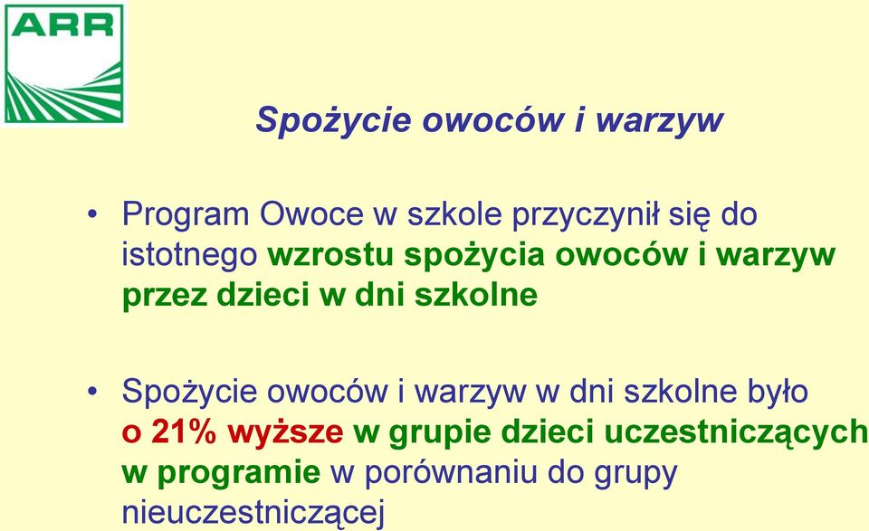 szkolne Spożycie owoców i warzyw w dni szkolne było o 21% wyższe w