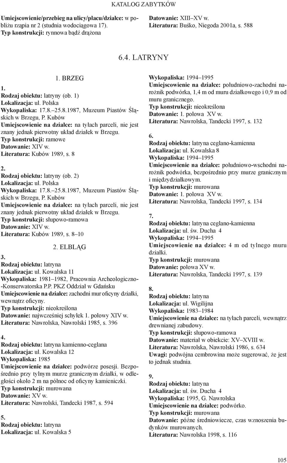 Kubów na tyłach parceli, nie jest znany jednak pierwotny układ działek w Brzegu. Typ konstrukcji: ramowe Datowanie: XIV w. Literatura: Kubów 1989, s. 8 2. Rodzaj obiektu: latryny (ob.