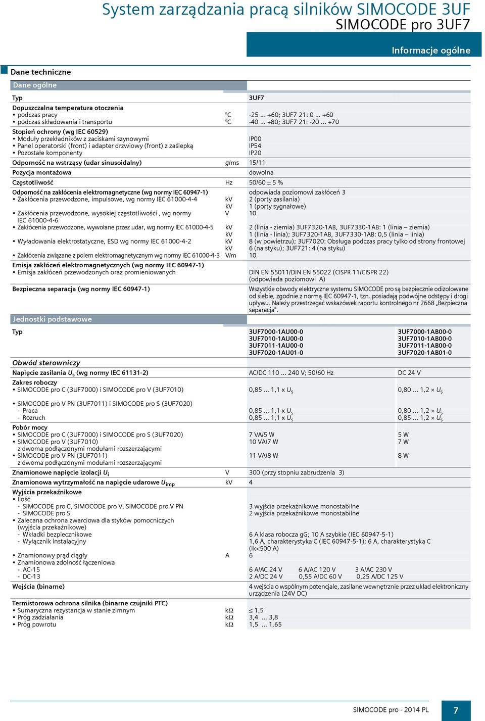 .. +70 Stopień ochrony (wg IEC 60529) Moduły przekładników z zaciskami szynowymi Panel operatorski (front) i adapter drzwiowy (front) z zaślepką Pozostałe komponenty 3UF7 IP00 IP54 IP20 Odporność na