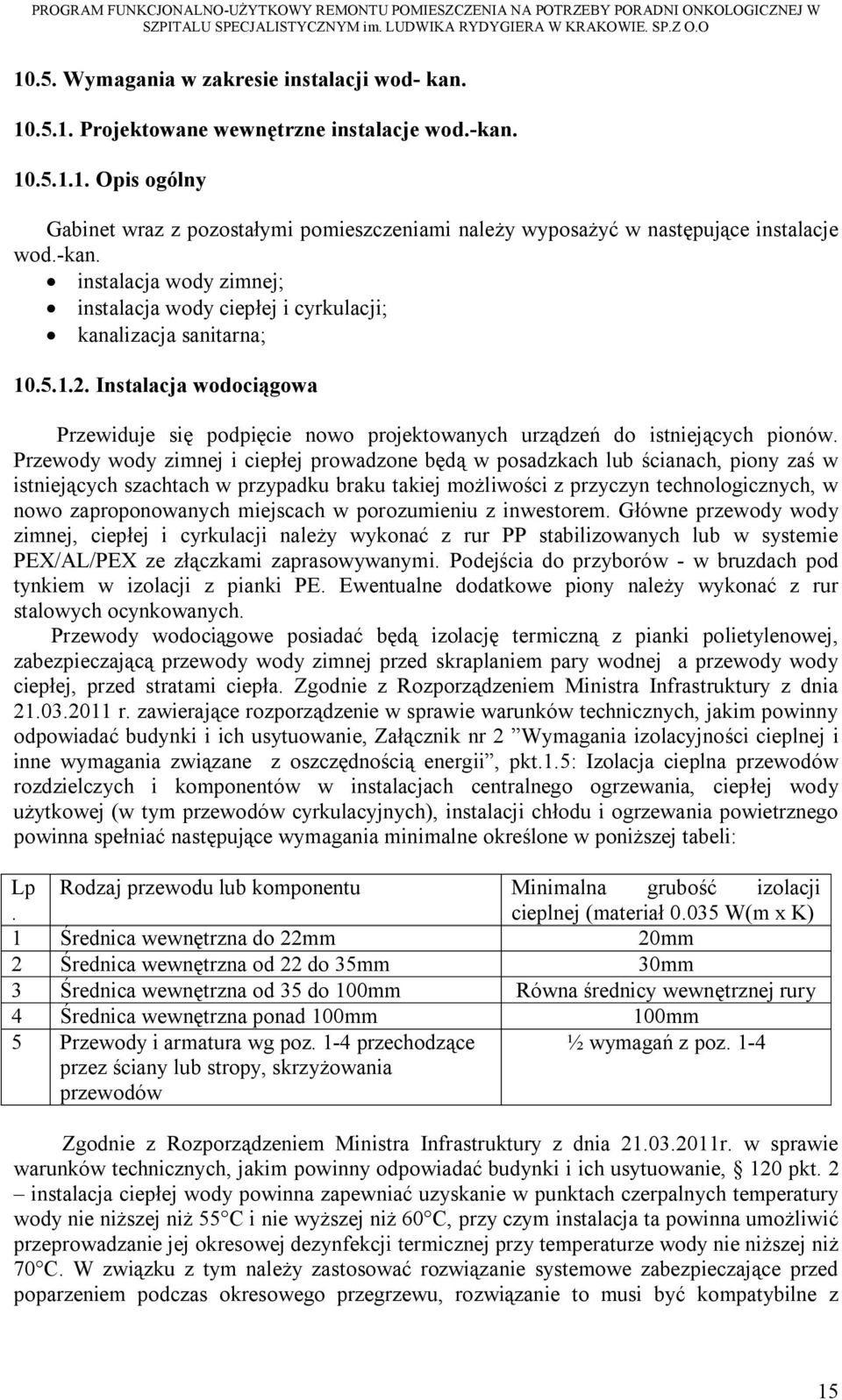 Instalacja wodociągowa Przewiduje się podpięcie nowo projektowanych urządzeń do istniejących pionów.