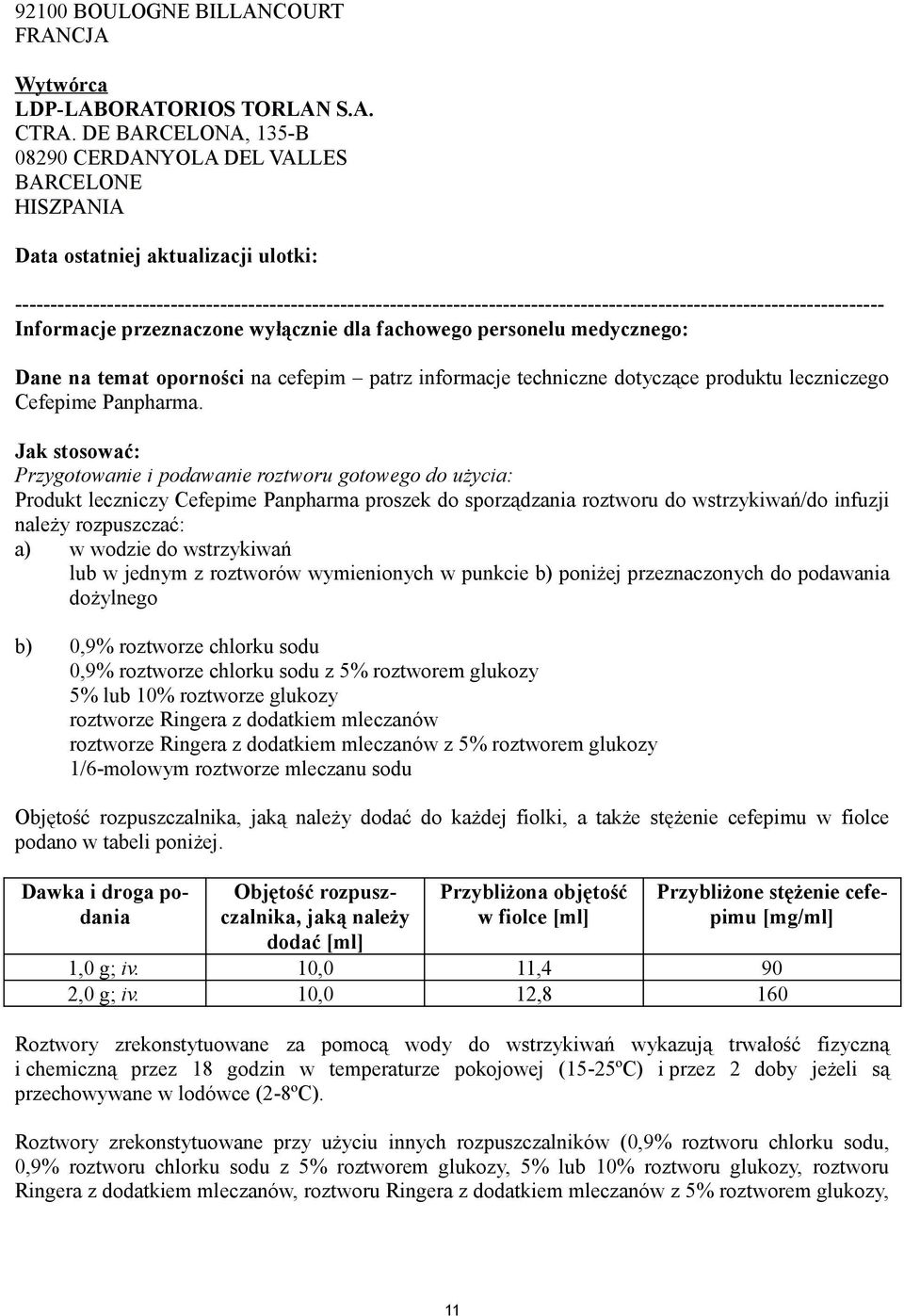 --------------------------------------------------------------------------------------------------------------------------- Informacje przeznaczone wyłącznie dla fachowego personelu medycznego: Dane