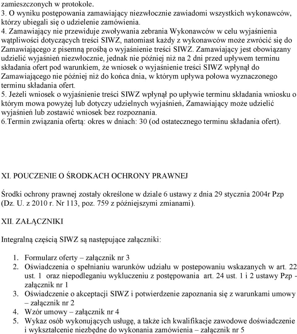 wyjaśnienie treści SIWZ.