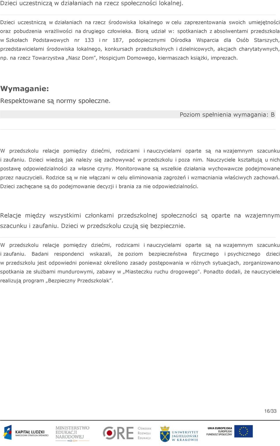 Biorą udział w: spotkaniach z absolwentami przedszkola w Szkołach Podstawowych nr 133 i nr 187, podopiecznymi Ośrodka Wsparcia dla Osób Starszych, przedstawicielami środowiska lokalnego, konkursach