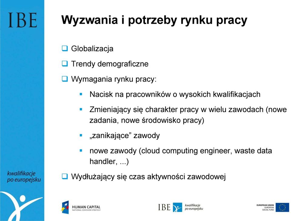 w wielu zawodach (nowe zadania, nowe środowisko pracy) zanikające zawody nowe zawody