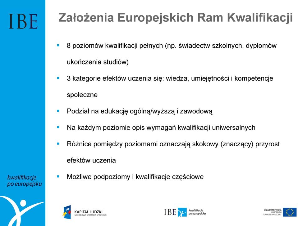 kompetencje społeczne Podział na edukację ogólną/wyższą i zawodową Na każdym poziomie opis wymagań