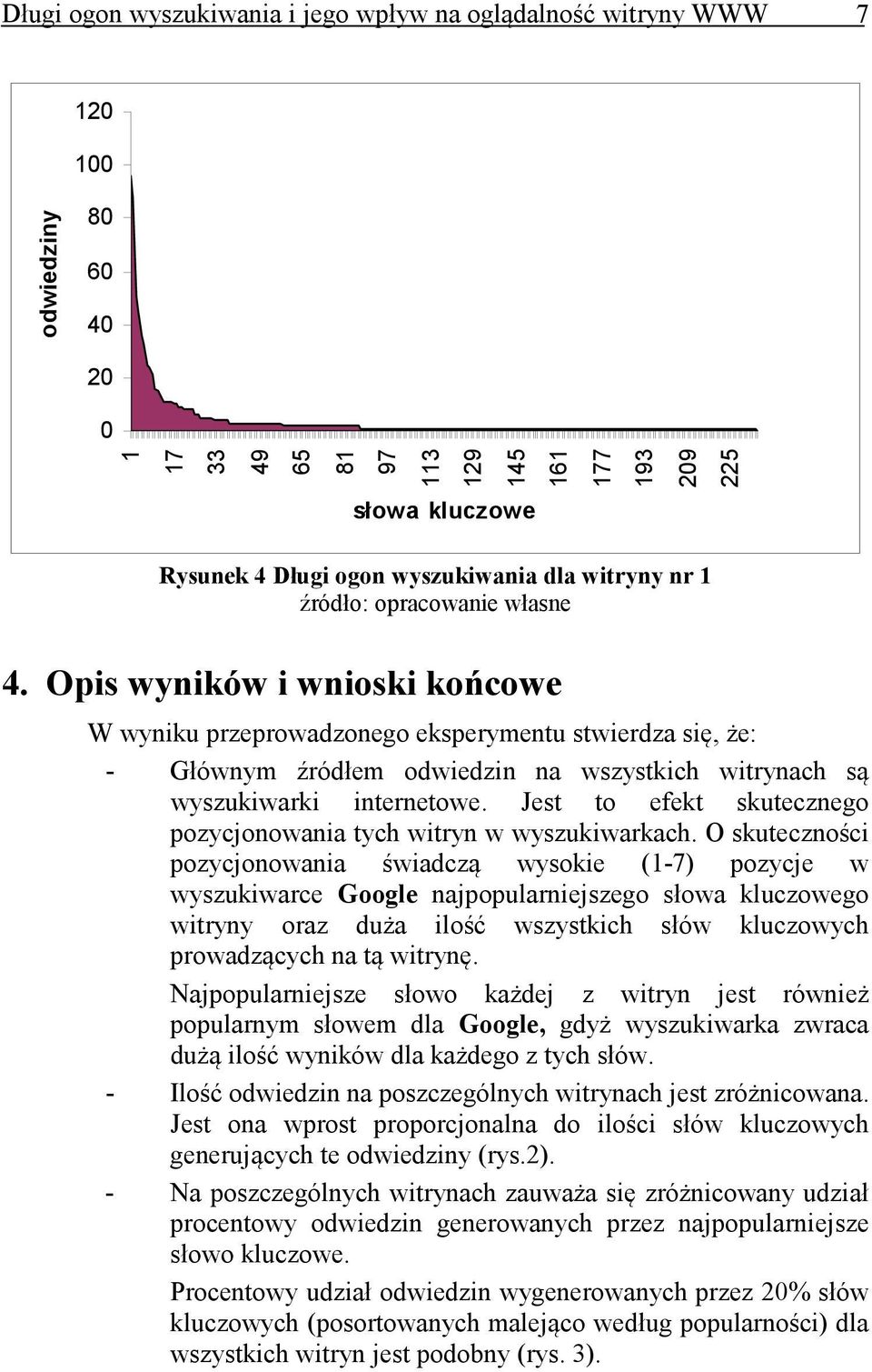 Opis wyników i wnioski końcowe W wyniku przeprowadzonego eksperymentu stwierdza się, że: - Głównym źródłem odwiedzin na wszystkich witrynach są wyszukiwarki internetowe.