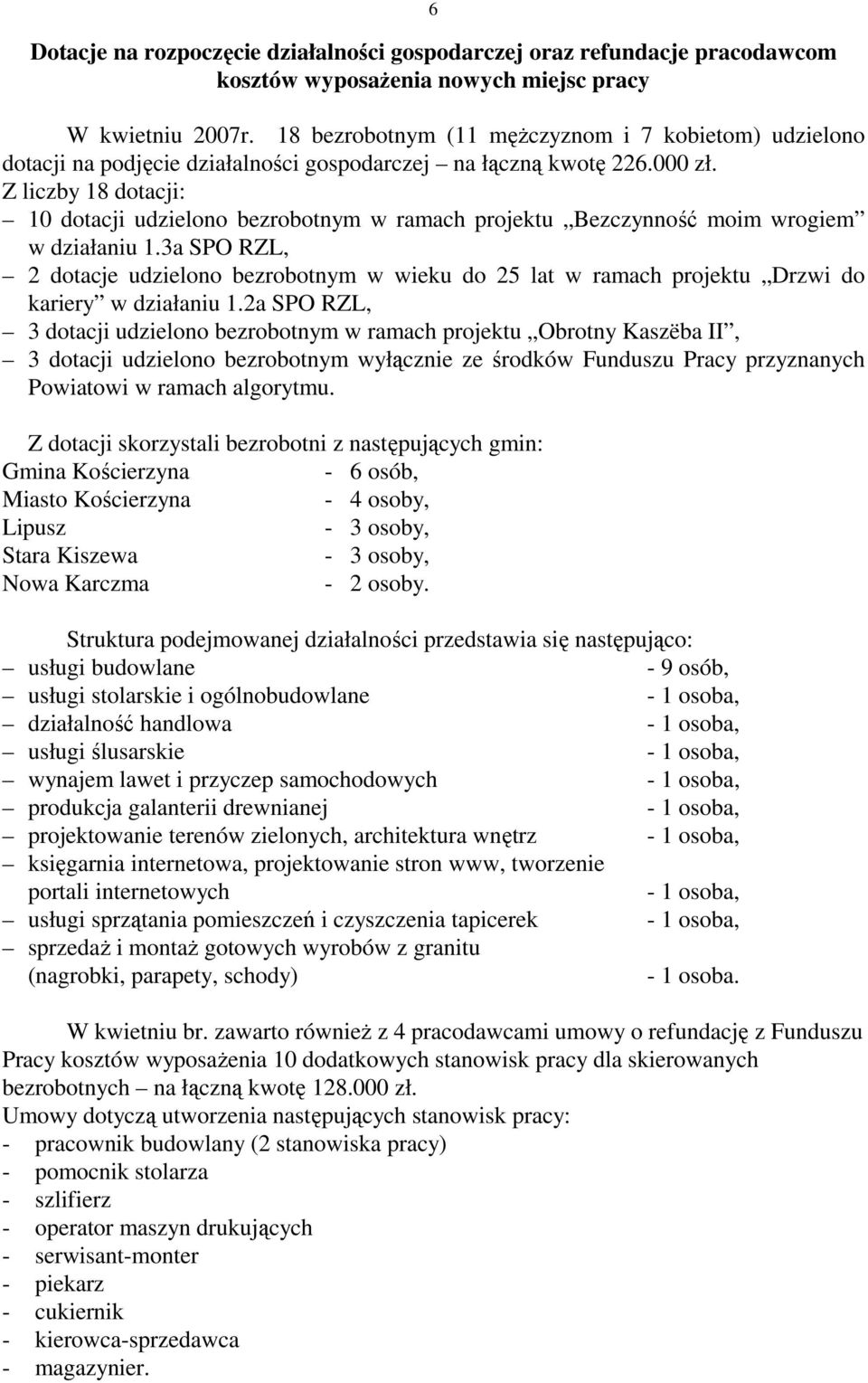 Z liczby 18 dotacji: 10 dotacji udzielono bezrobotnym w ramach projektu Bezczynność moim wrogiem w działaniu 1.