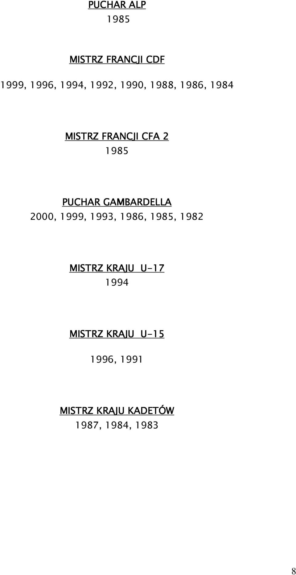 ARDELLA 2000, 1999, 1993, 1986, 1985, 1982 MISTRZ KRAJU U-17 1994