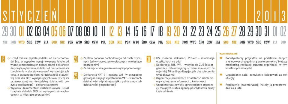 w wypadku wynajmowanego lokalu od władz samorządowych należy złożyć deklaracje dotyczącą wyliczenia podatku od nieruchomości (zwolnienia dla stowarzyszeń wynajmujących lokal z przeznaczeniem na