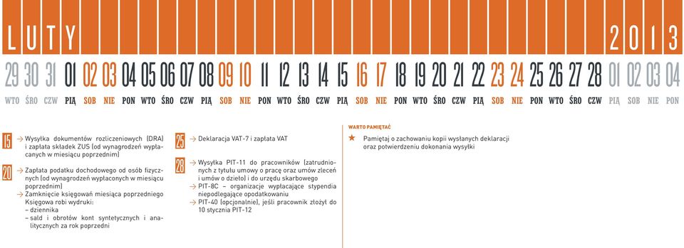 analitycznych za rok poprzedni 28 Wysyłka PIT-11 do pracowników (zatrudnionych z tytułu umowy o pracę oraz umów zleceń i umów o dzieło) i do urzędu skarbowego PIT-8C organizacje wypłacające