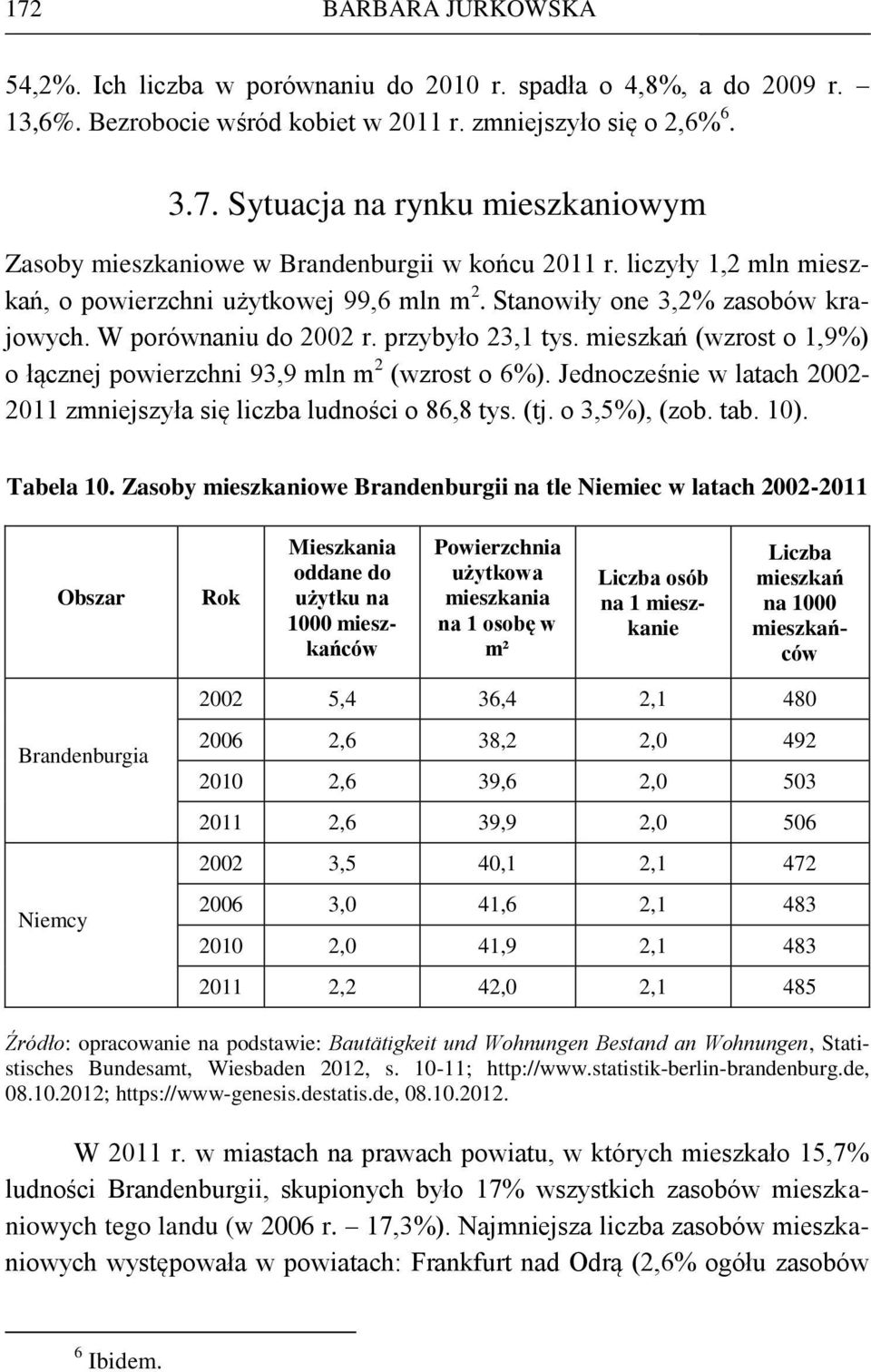 mieszkań (wzrost o 1,9%) o łącznej powierzchni 93,9 mln m 2 (wzrost o 6%). Jednocześnie w latach 2002-2011 zmniejszyła się liczba ludności o 86,8 tys. (tj. o 3,5%), (zob. tab. 10). Tabela 10.