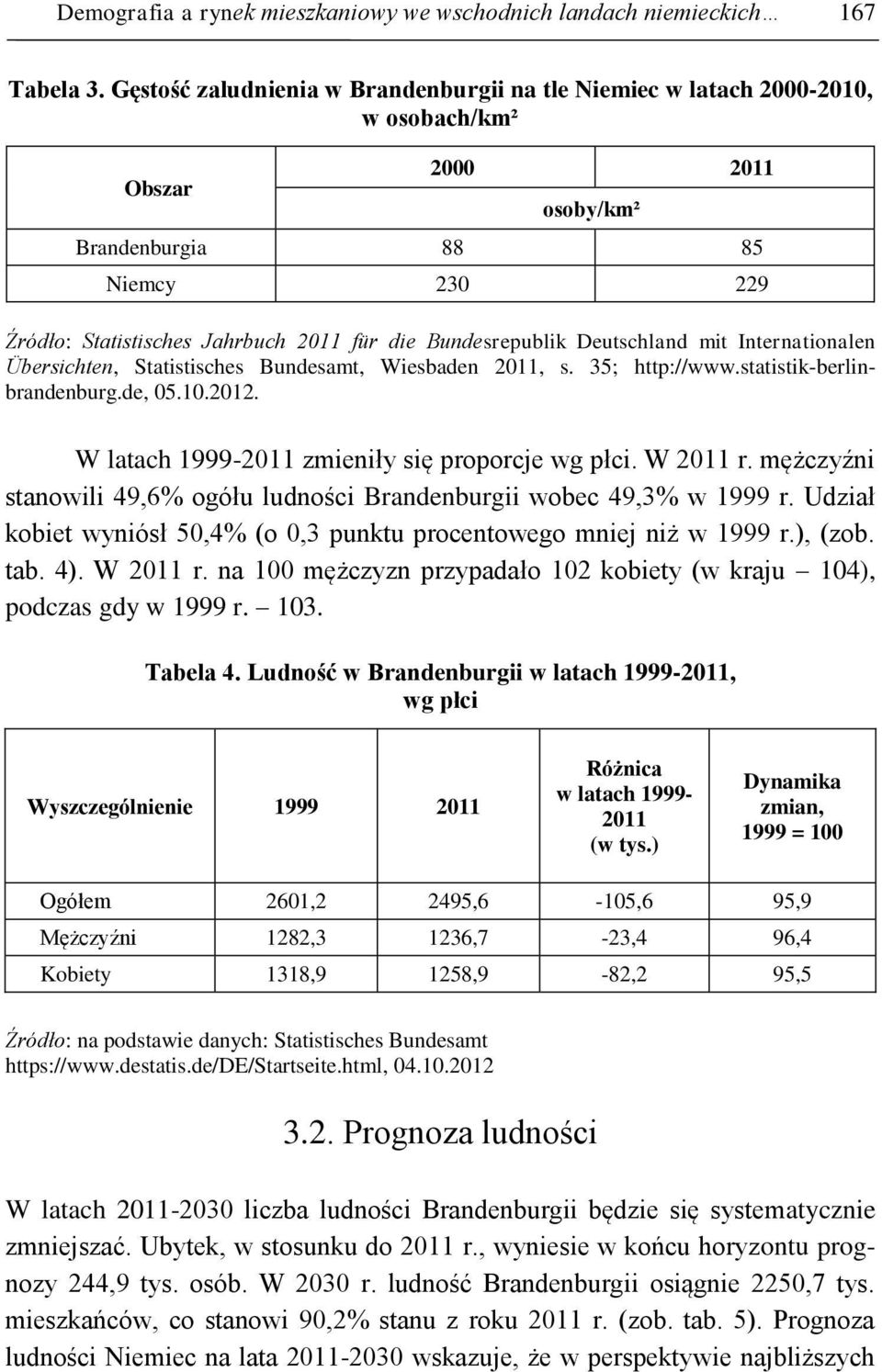 Deutschland mit Internationalen Übersichten, Statistisches Bundesamt, Wiesbaden 2011, s. 35; http://www.statistik-berlinbrandenburg.de, 05.10.2012. W latach 1999-2011 zmieniły się proporcje wg płci.