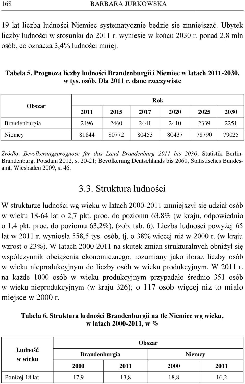 dane rzeczywiste Rok 2011 2015 2017 2020 2025 2030 Brandenburgia 2496 2460 2441 2410 2339 2251 Niemcy 81844 80772 80453 80437 78790 79025 Źródło: Bevölkerungsprognose für das Land Brandenburg 2011