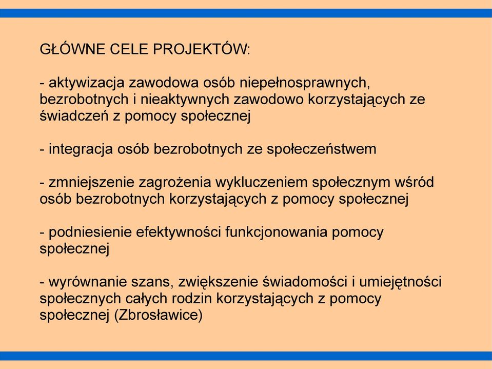społecznym wśród bezrobotnych korzystających z pomocy społecznej - podniesienie efektywności funkcjonowania pomocy