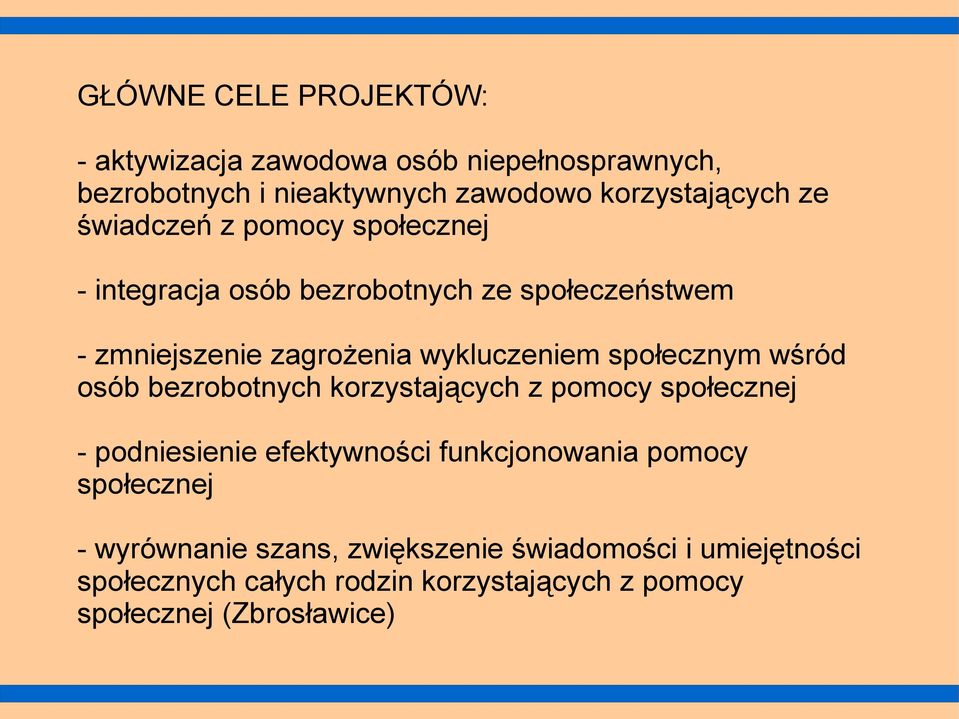 społecznym wśród bezrobotnych korzystających z pomocy społecznej - podniesienie efektywności funkcjonowania pomocy