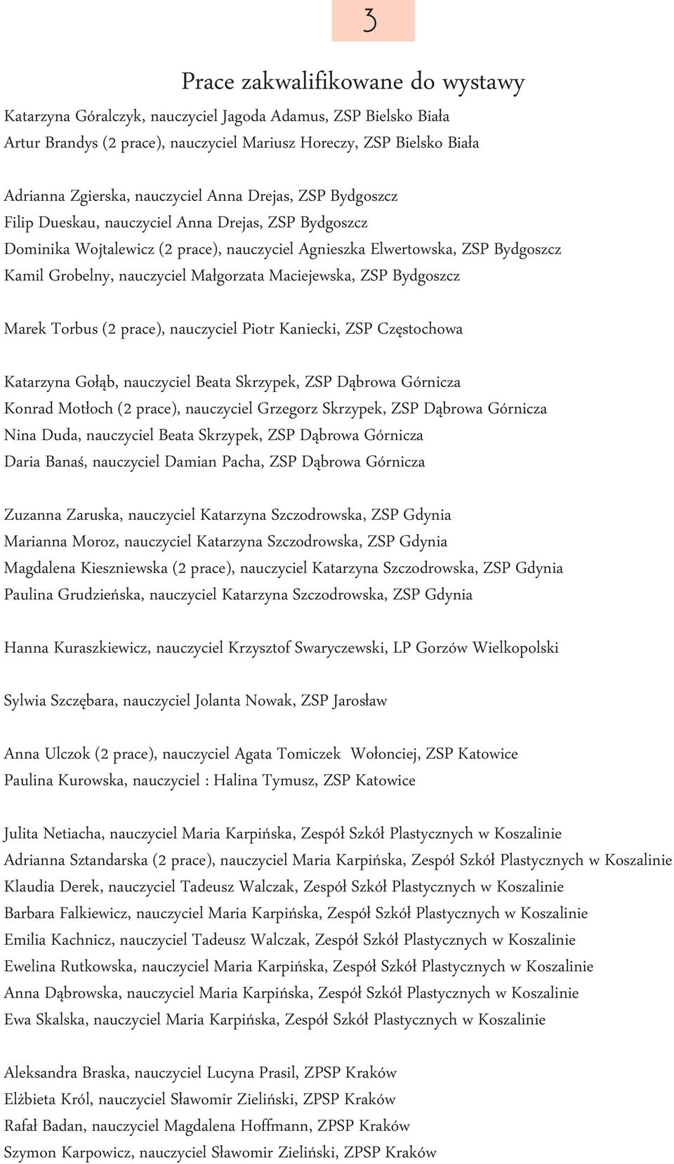 Maciejewska, ZSP Bydgoszcz Marek Torbus (2 prace), nauczyciel Piotr Kaniecki, ZSP Częstochowa Katarzyna Gołąb, nauczyciel Beata Skrzypek, ZSP Dąbrowa Górnicza Konrad Motłoch (2 prace), nauczyciel