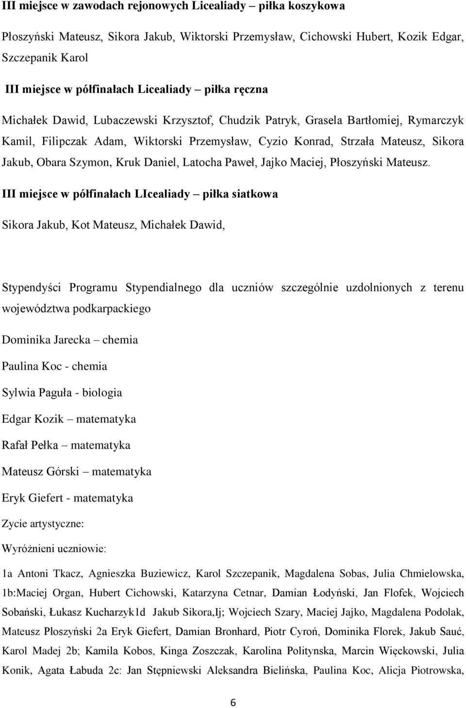 Obara Szymon, Kruk Daniel, Latocha Paweł, Jajko Maciej, Płoszyński Mateusz.