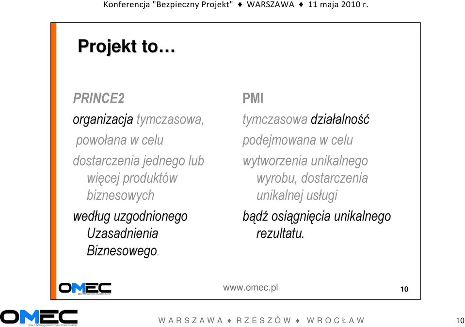 PMI tymczasowa działalność podejmowana w celu wytworzenia unikalnego wyrobu, dostarczenia