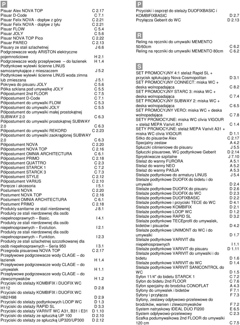 4 Podtynkowe wylewki ścienne LINUS samozamykające z mieszaczem J 5.2 Podtynkowe wylewki ścienne LINUS woda zimna lub zmieszana J 5.1 Pokrywa do pisuaru JOLY C 5.6 Półka szklana pod umywalkę JOLY C 5.