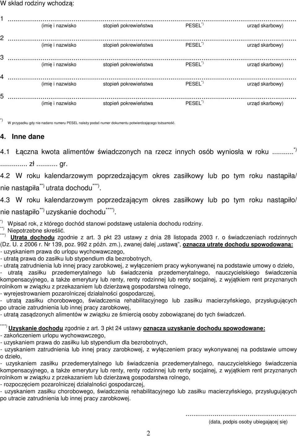 .. (imię i nazwisko stopień pokrewieństwa PESEL *) urząd skarbowy) *) W przypadku gdy nie nadano numeru PESEL należy podać numer dokumentu potwierdzającego tożsamość. 4. Inne dane 4.