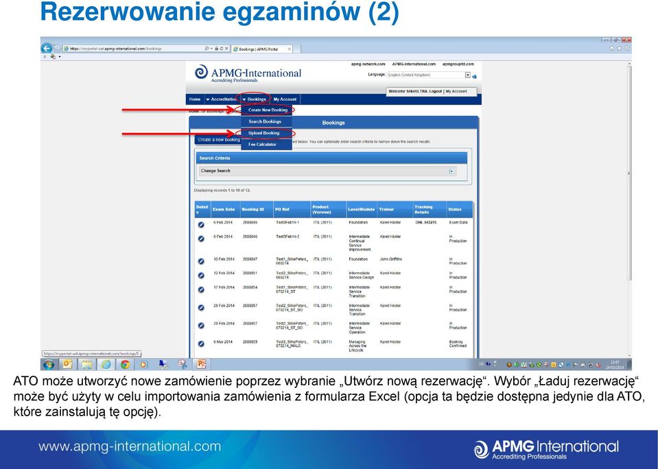 Wybór Ładuj rezerwację może być użyty w celu importowania