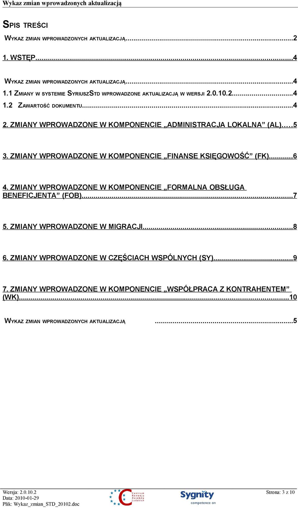 ZMIANY WPROWADZONE W KOMPONENCIE ADMINISTRACJA LOKALNA (AL)...5 3. ZMIANY WPROWADZONE W KOMPONENCIE FINANSE KSIĘGOWOŚĆ (FK)...6 4.