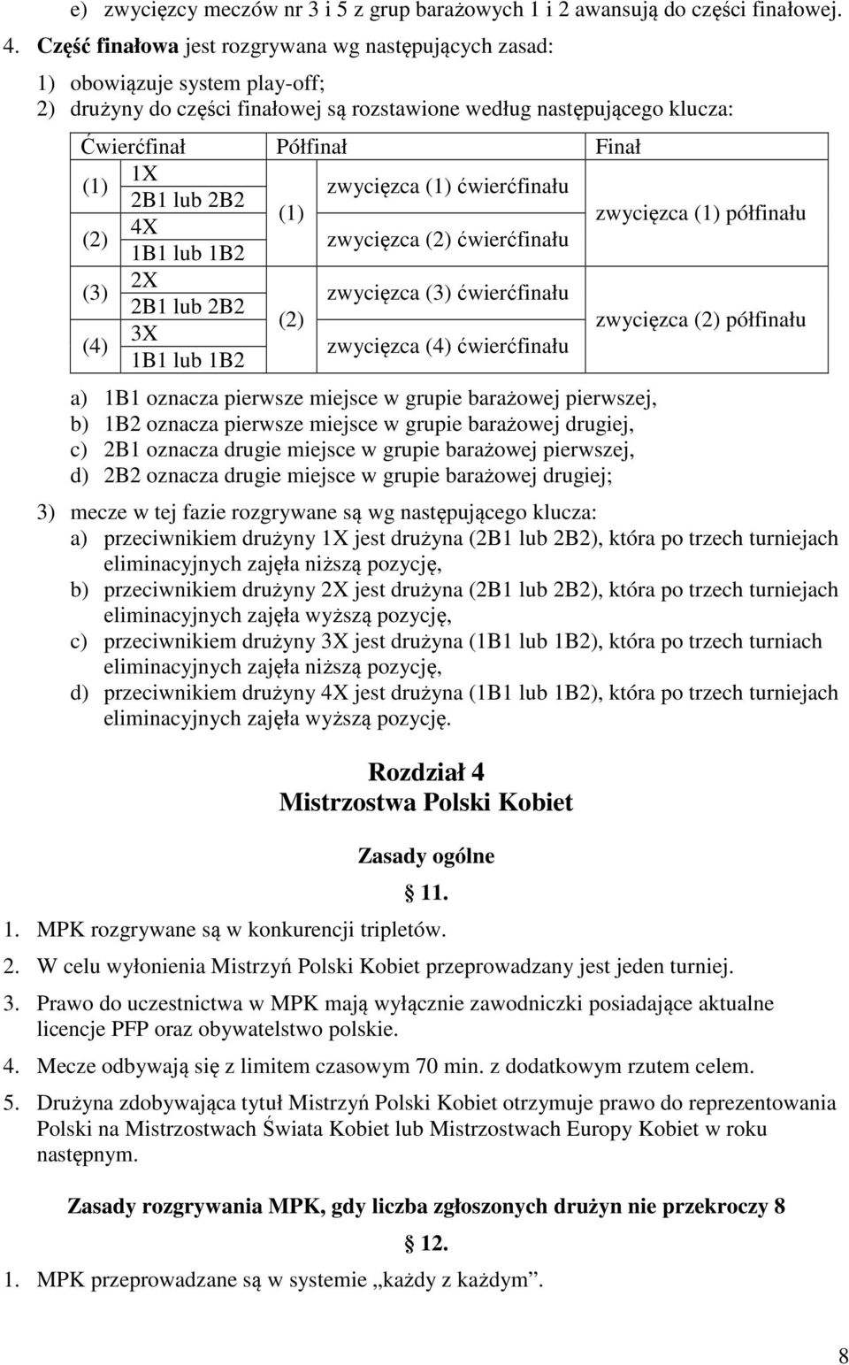 zwycięzca (1) ćwierćfinału 2B1 lub 2B2 (1) 4X (2) zwycięzca (2) ćwierćfinału 1B1 lub 1B2 zwycięzca (1) półfinału 2X (3) zwycięzca (3) ćwierćfinału 2B1 lub 2B2 (2) 3X (4) zwycięzca (4) ćwierćfinału