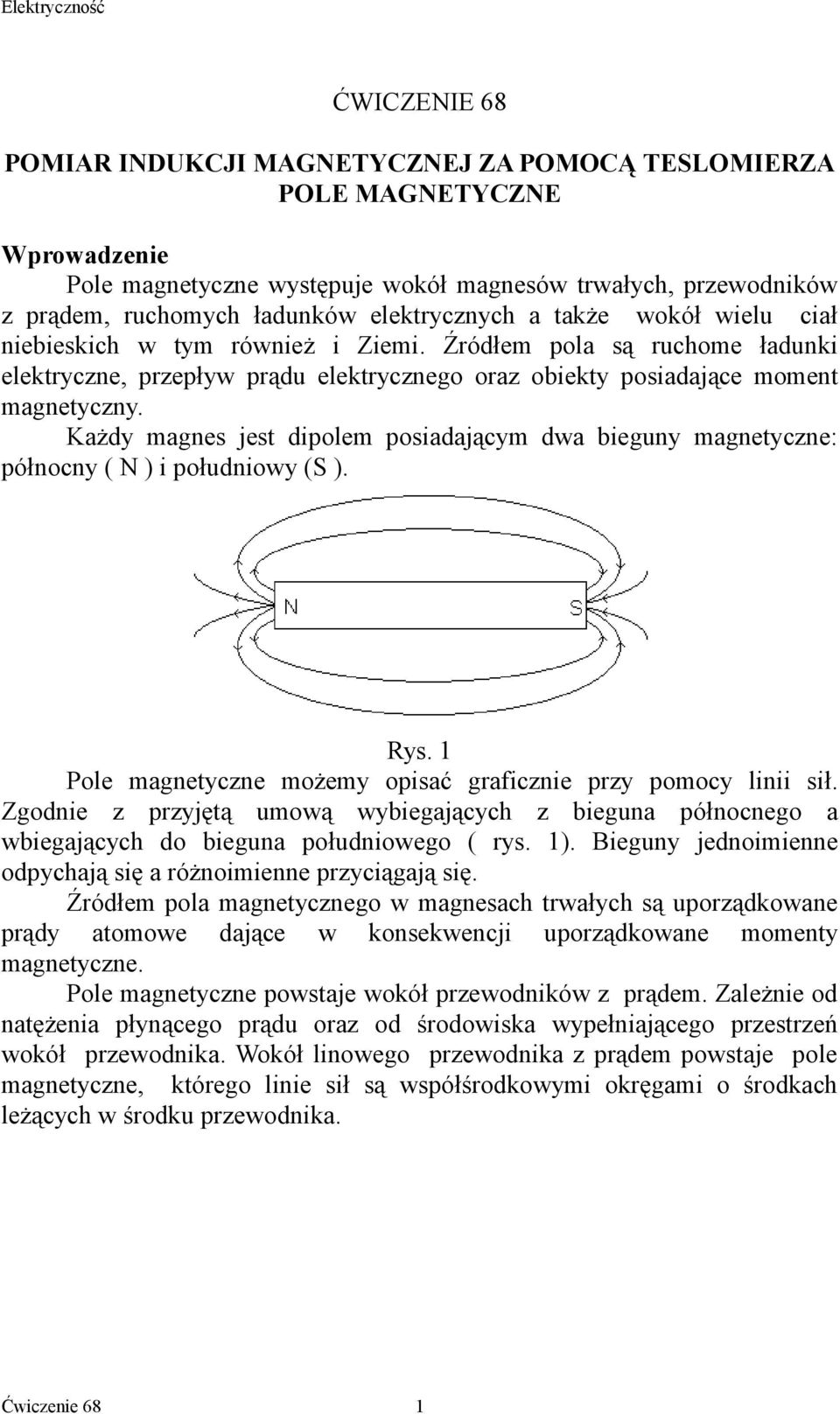 Każdy magnes jest diplem psiadającym dwa bieguny magnetyczne: półncny ( N ) i płudniwy (S ). Rys. 1 Ple magnetyczne mżemy pisać gaficznie pzy pmcy linii sił.
