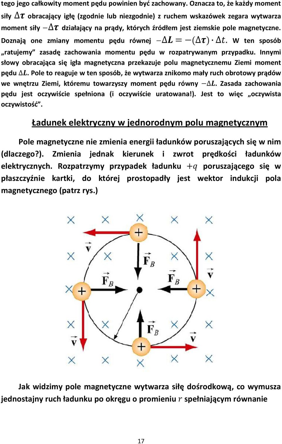 Doznają one zmiany momentu pędu równej. W ten sposób ratujemy zasadę zachowania momentu pędu w rozpatrywanym przypadku.