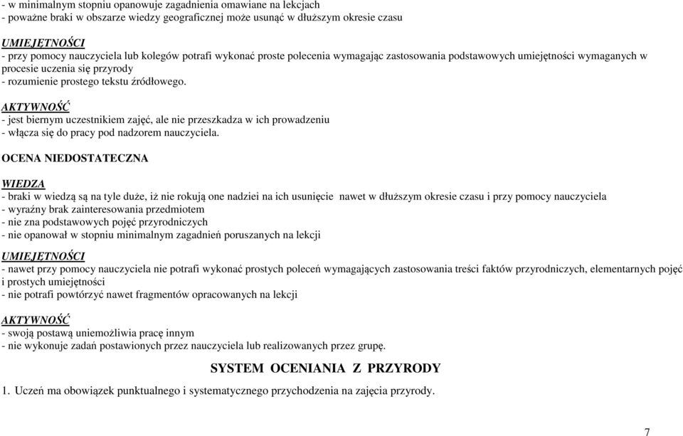 AKTYWNOŚĆ - jest biernym uczestnikiem zajęć, ale nie przeszkadza w ich prowadzeniu - włącza się do pracy pod nadzorem nauczyciela.