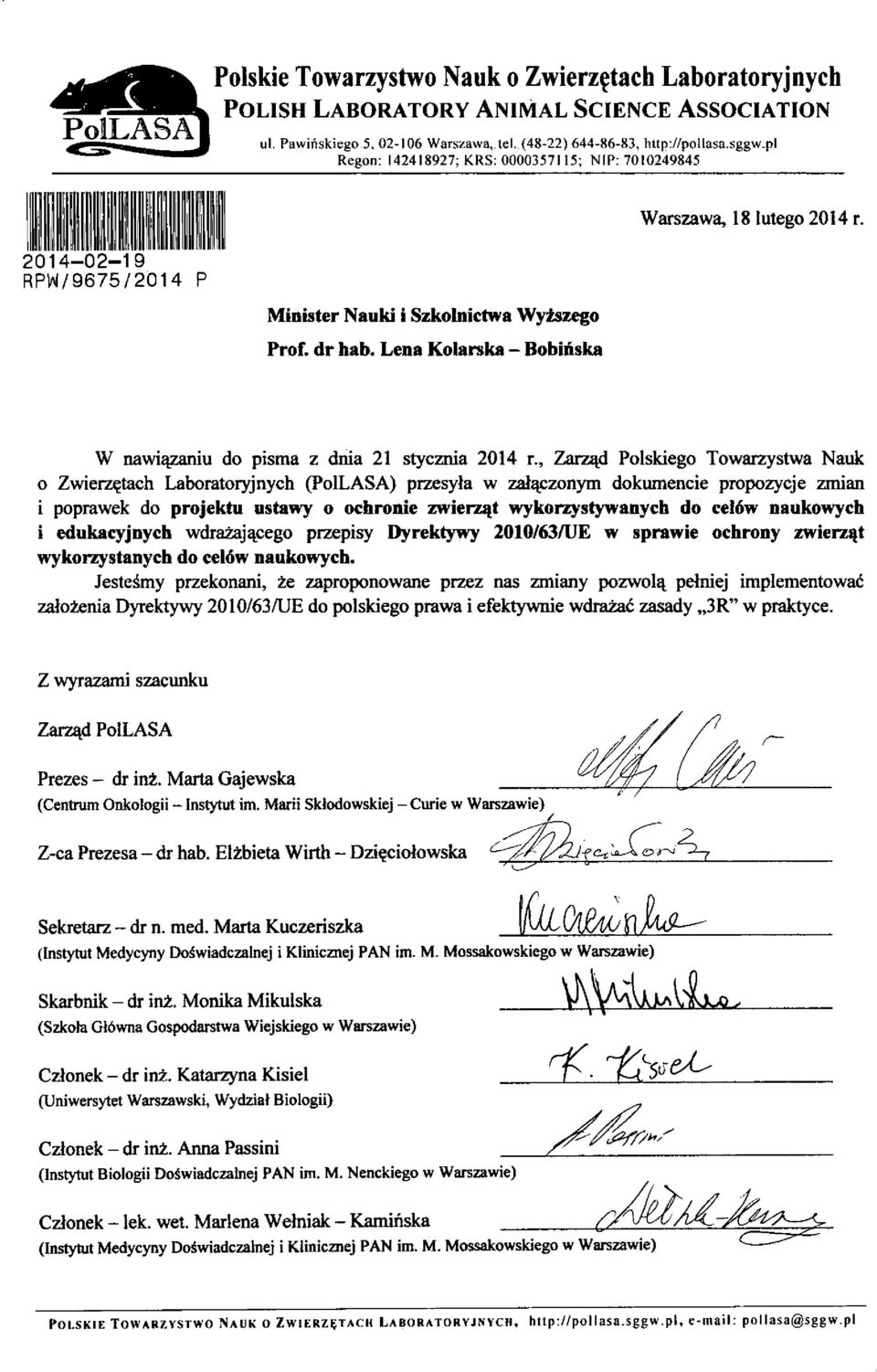 Lena Kolarska - Bobinska W nawi^zaniu do pisma z dnia 21 stycznia 2014 r.