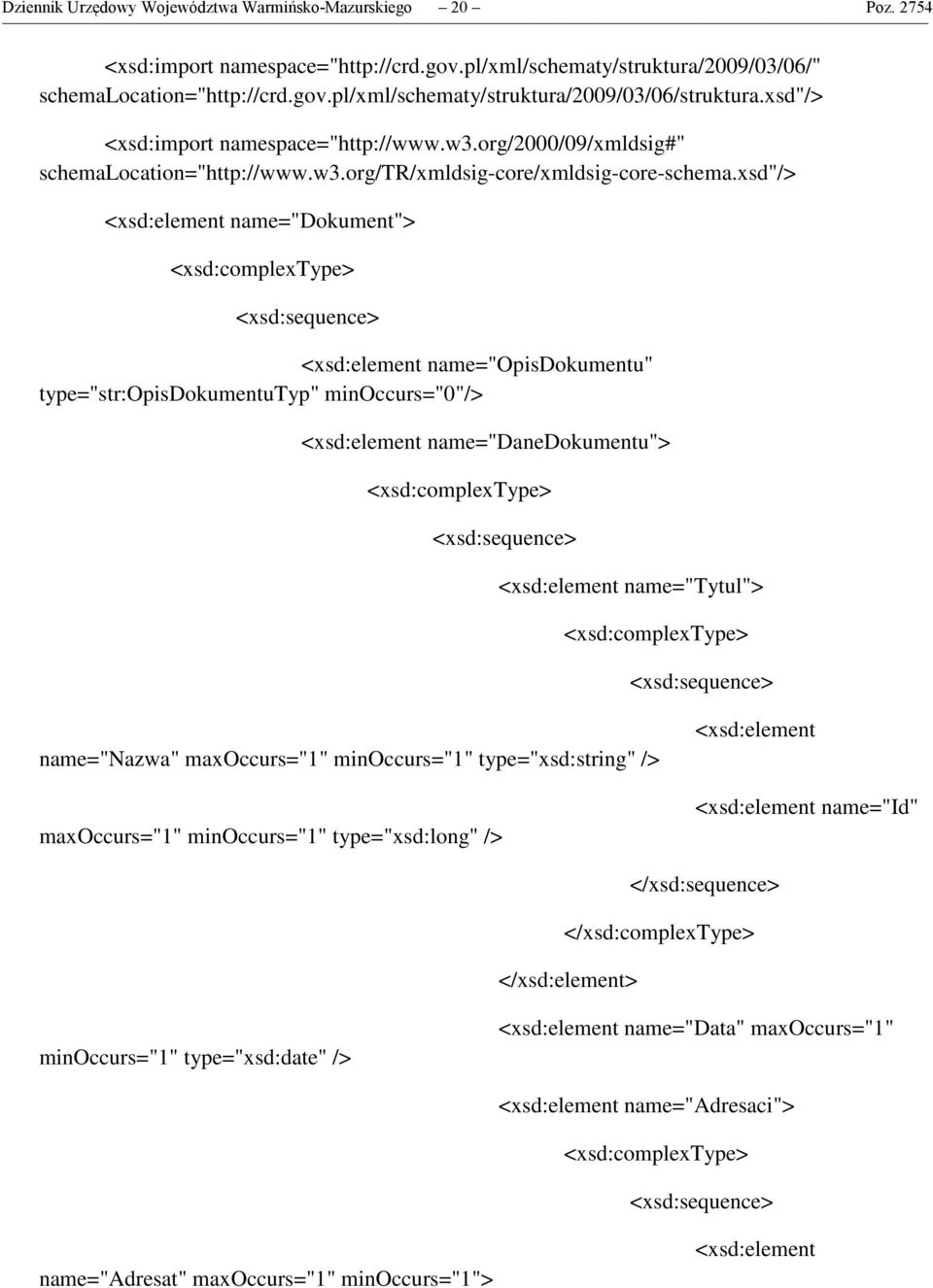 xsd"/> <xsd:element name="dokument"> <xsd:element name="opisdokumentu" type="str:opisdokumentutyp" minoccurs="0"/> <xsd:element name="danedokumentu"> <xsd:element name="tytul"> name="nazwa"