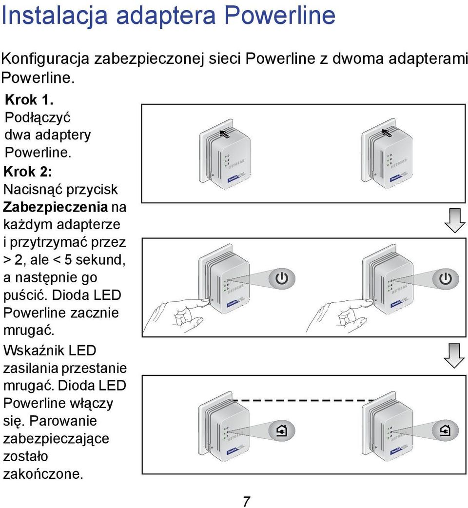 Krok 2: Nacisnąć przycisk Zabezpieczenia na każdym adapterze i przytrzymać przez > 2, ale < 5 sekund, a