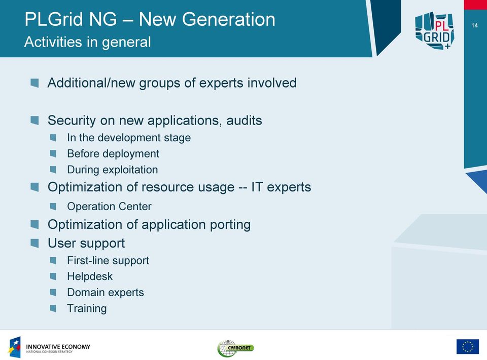 During exploitation Optimization of resource usage -- IT experts Operation Center