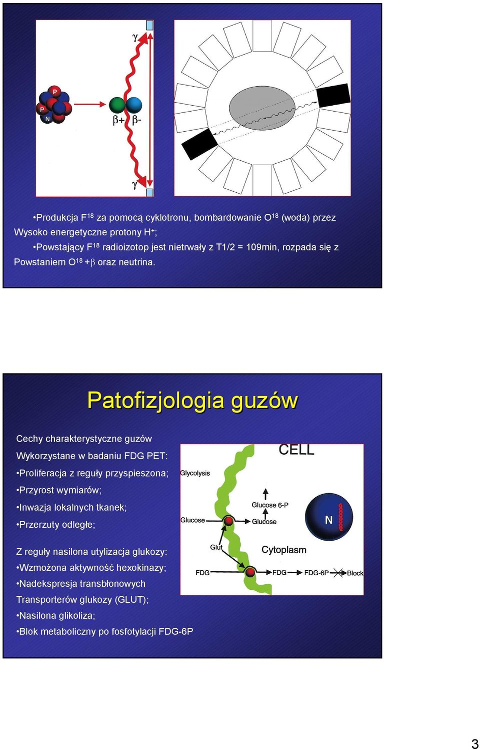 Patofizjologia guzów Cechy charakterystyczne guzów Wykorzystane w badaniu FDG PET: Proliferacja z reguły przyspieszona; Przyrost wymiarów;