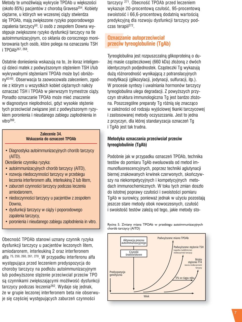 U osób z zespołem Downa występuje zwiększone ryzyko dysfunkcji tarczycy na tle autoimmunizacyjnym, co skłania do corocznego monitorowania tych osób, które polega na oznaczaniu TSH i TPOAb 267, 268.