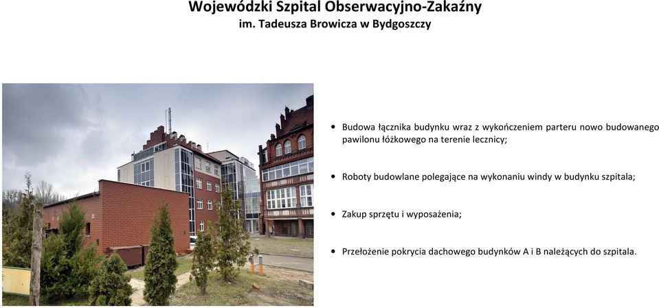 nowo budowanego pawilonu łóżkowego na terenie lecznicy; Roboty budowlane polegające na