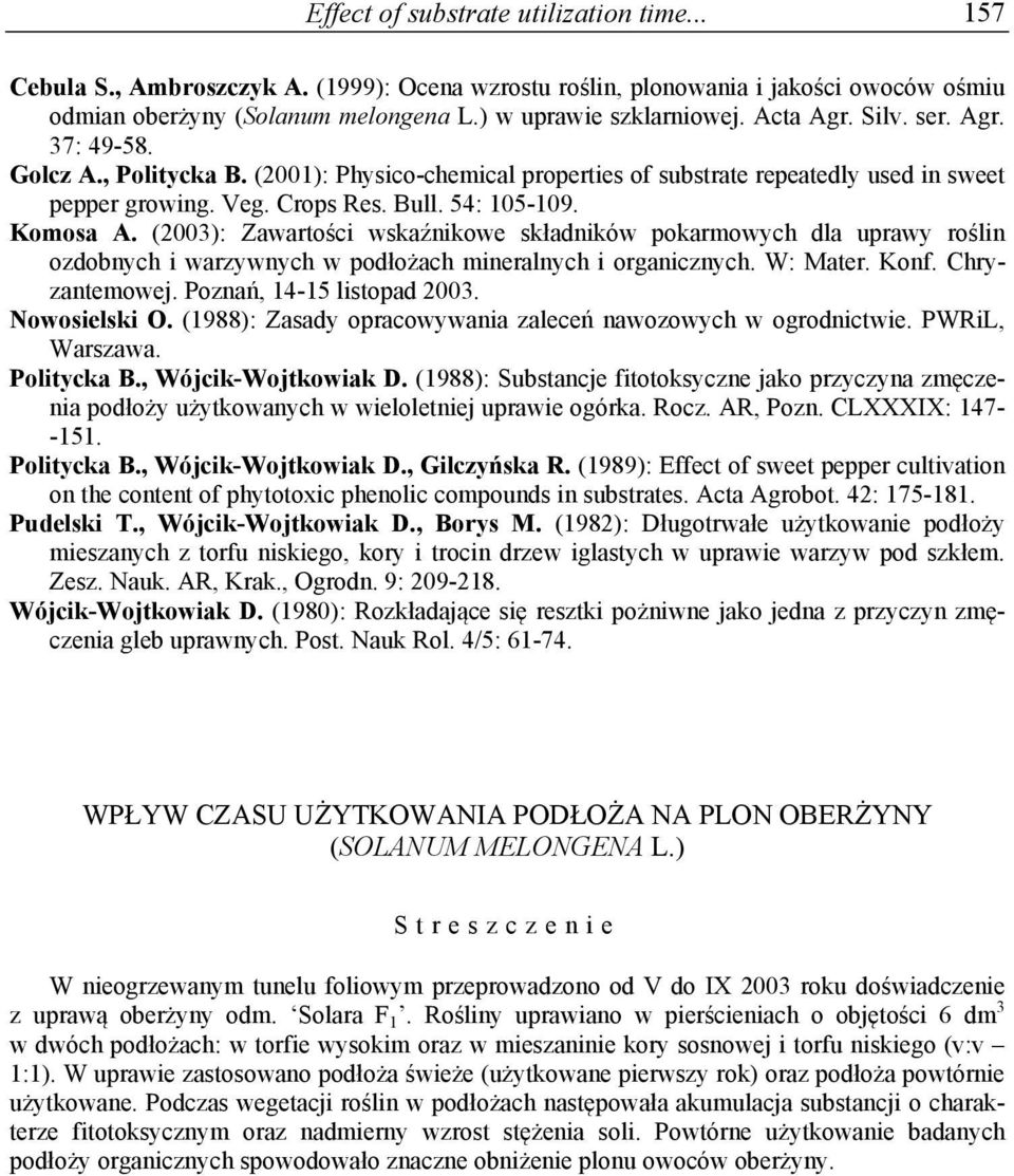 (2003): Zawartości wskaźnikowe składników pokarmowych dla uprawy roślin ozdobnych i warzywnych w podłożach mineralnych i organicznych. W: Mater. Konf. Chryzantemowej. Poznań, 14-15 listopad 2003.