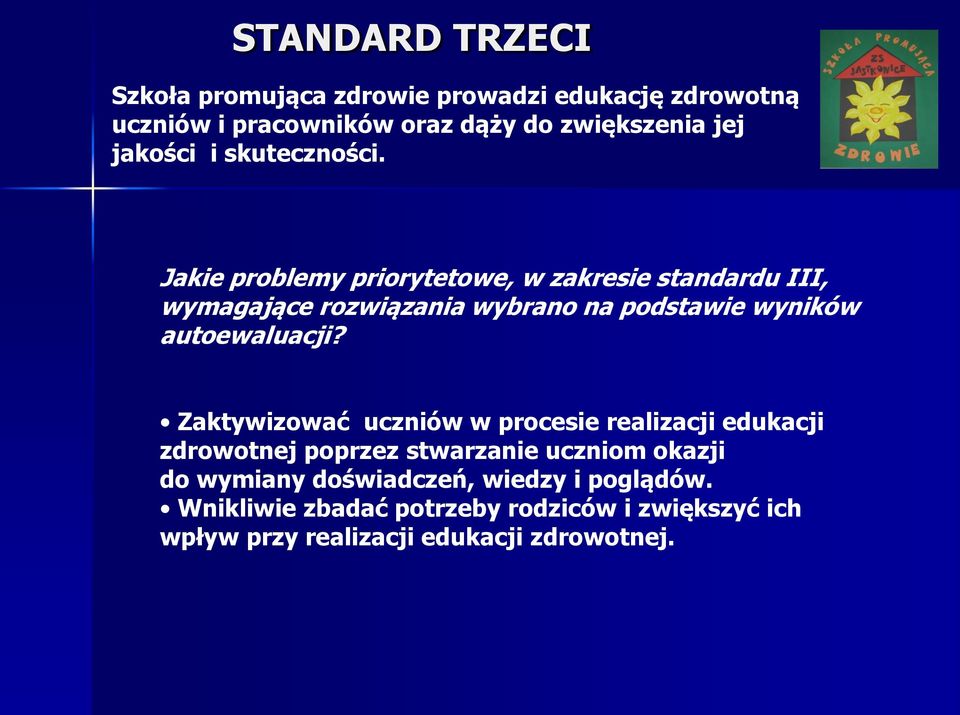 Jakie problemy priorytetowe, w zakresie standardu III, wymagające rozwiązania wybrano na podstawie wyników autoewaluacji?