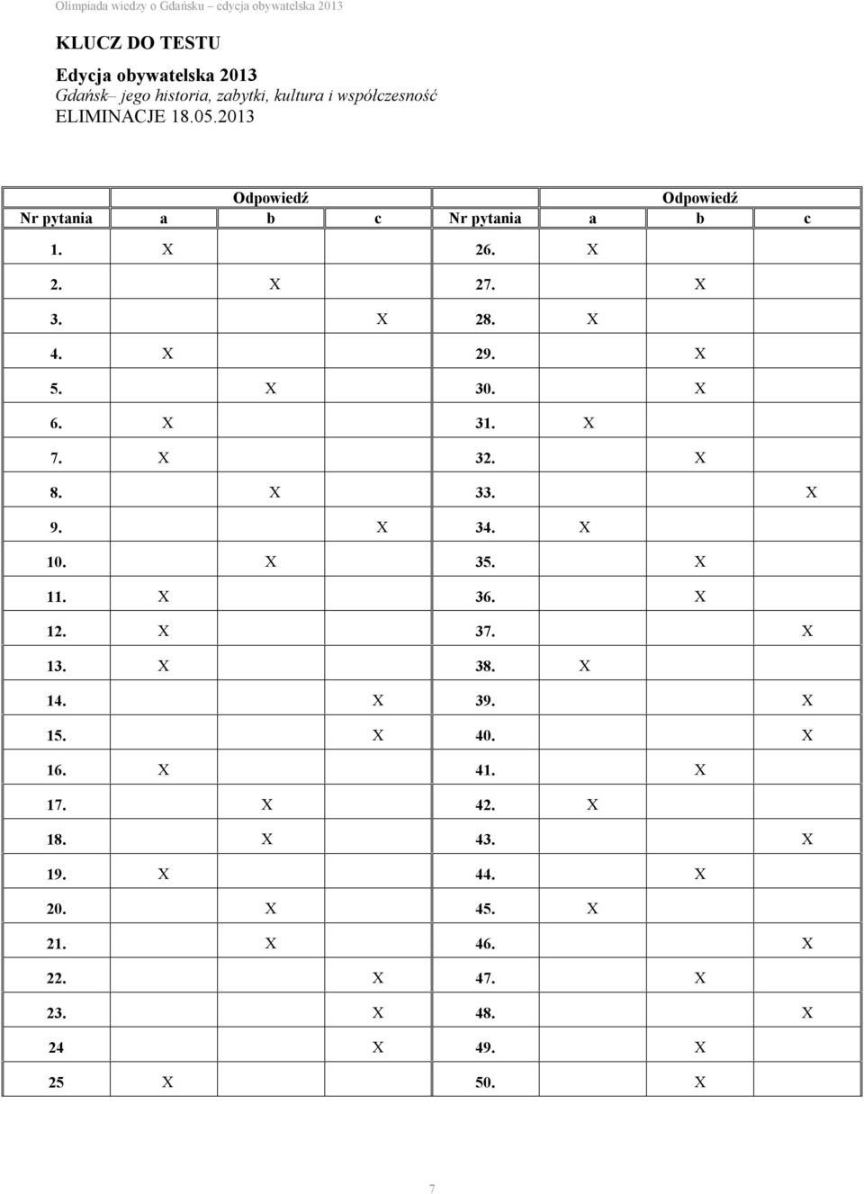 X 6. X 31. X 7. X 32. X 8. X 33. X 9. X 34. X 10. X 35. X 11. X 36. X 12. X 37. X 13. X 38. X 14. X 39. X 15. X 40.