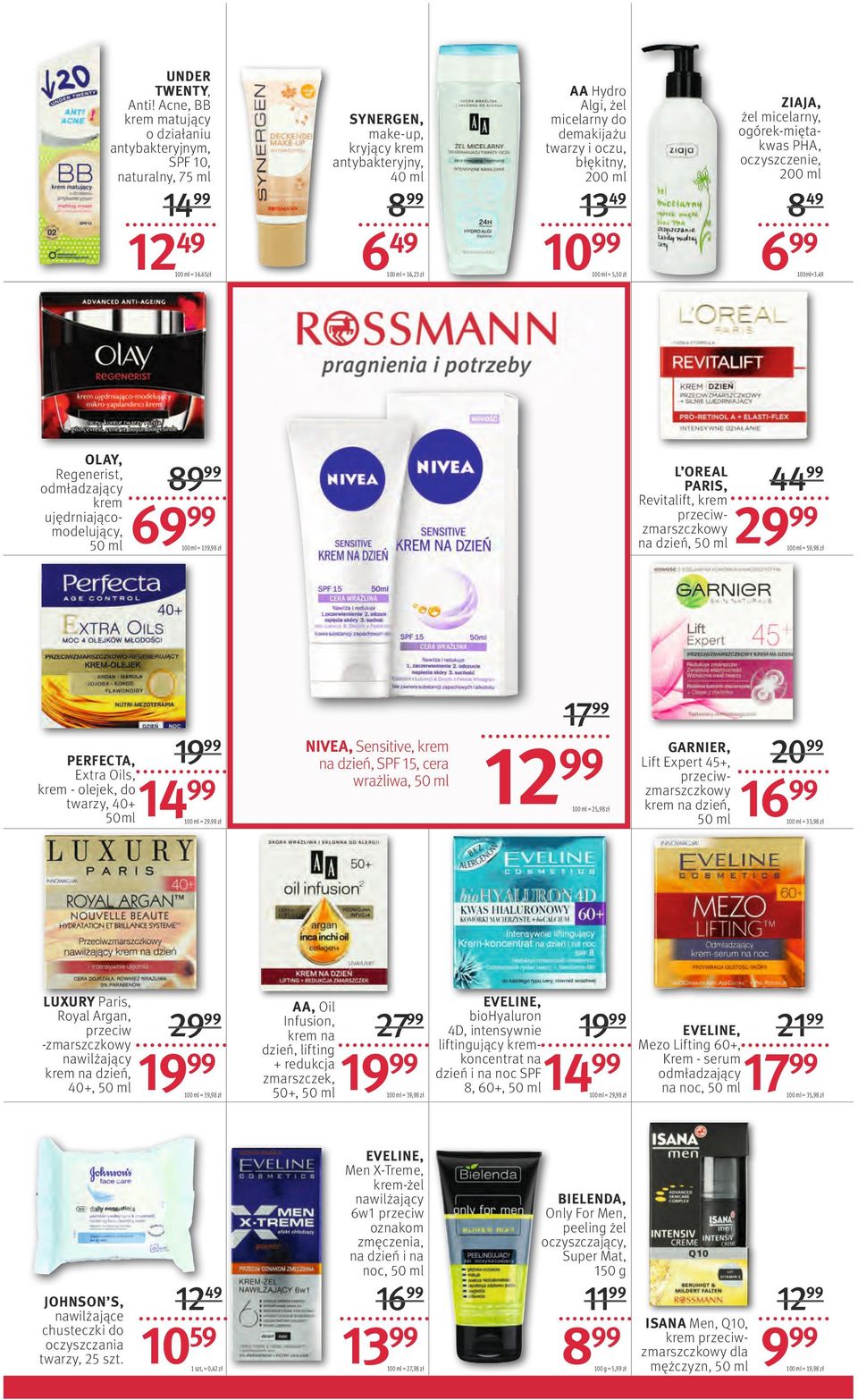 nawilżający krem na dzień, 40+, 50 ml JOHNSON S, nawilżające chusteczki do oczyszczania twarzy, 25 szt. 14 NIVEA, Sensitive, krem na dzień, SPF 15, cera wrażliwa, 50 ml = 29.