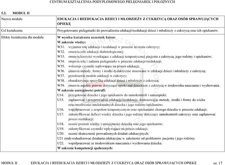 wyjaśnia rolę edukacji i reedukacji w procesie leczenia cukrzycy; W32. omawia cele edukacji diabetologicznej; W33.