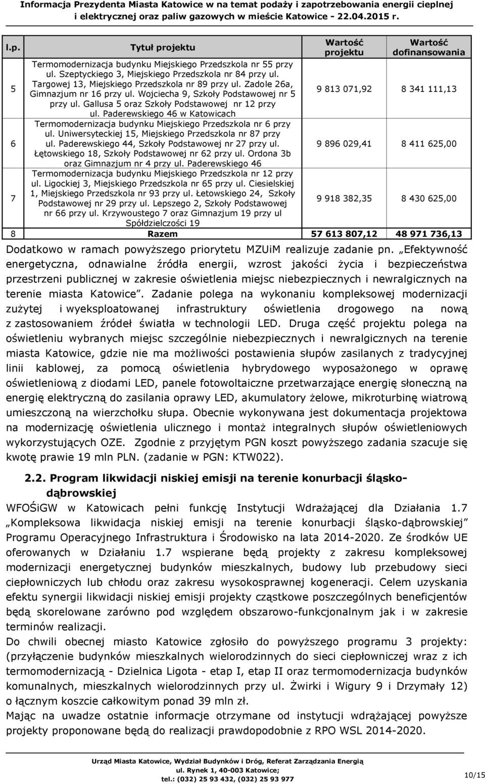 Gallusa 5 oraz Szkoły Podstawowej nr 12 przy ul. Paderewskiego 46 w Katowicach 6 Termomodernizacja budynku Miejskiego Przedszkola nr 6 przy ul.