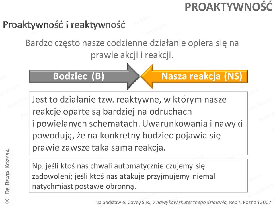 Uwarunkowania i nawyki powodują, że na konkretny bodziec pojawia się prawie zawsze taka sama reakcja. Np.