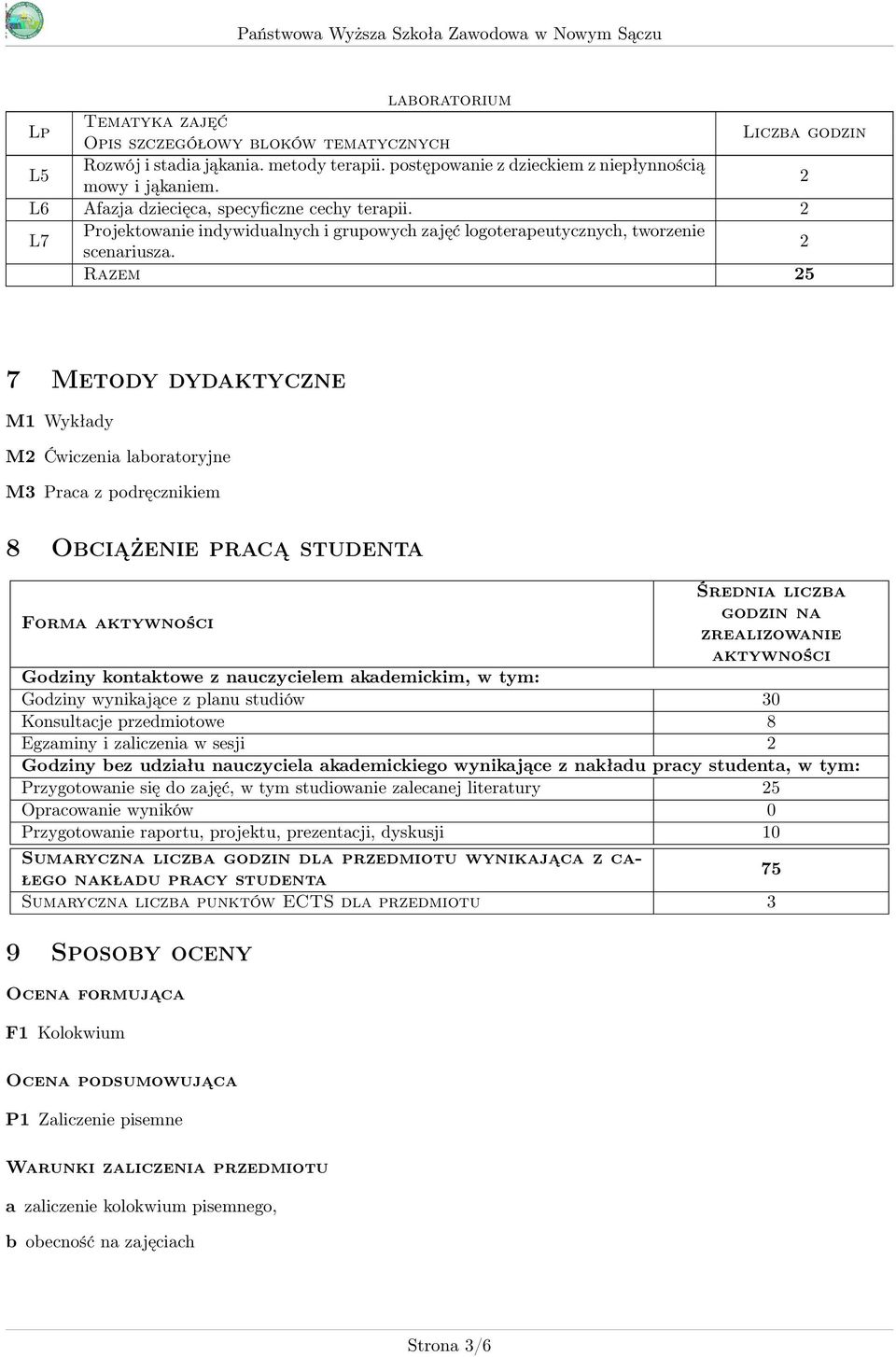 2 Razem 25 7 Metody dydaktyczne M Wykłady M2 Ćwiczenia laboratoryjne M3 Praca z podręcznikiem 8 Obciążenie pracą studenta Średnia liczba Forma aktywności godzin na zrealizowanie aktywności Godziny