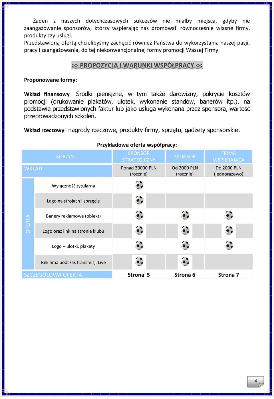 Proponowane formy: >> PROPOZYCJA I WARUNKI WSPÓŁPRACY << Wkład finansowy- Środki pieniężne, w tym także darowizny, pokrycie kosztów promocji (drukowanie plakatów, ulotek, wykonanie standów, banerów